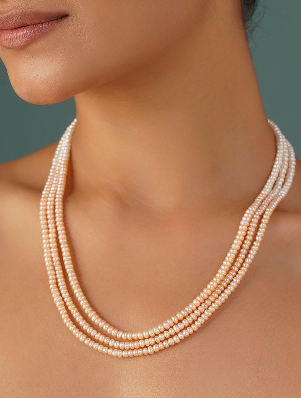 Women Dual Tone Triple Layered Freshwater Pearl Necklace
