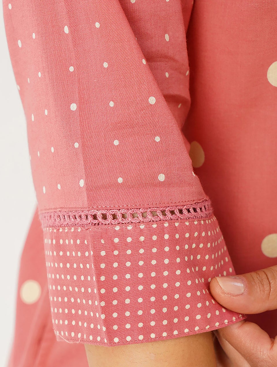 Women Coral Button-Down Discharge Print Cotton Kurta Dress