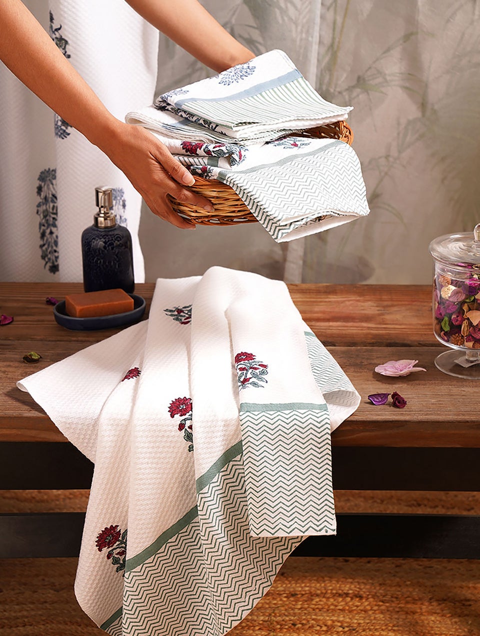 Handblock Printed Honeycomb Bath Towel