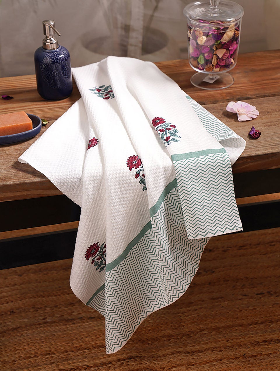 Handblock Printed Honeycomb Bath Towel