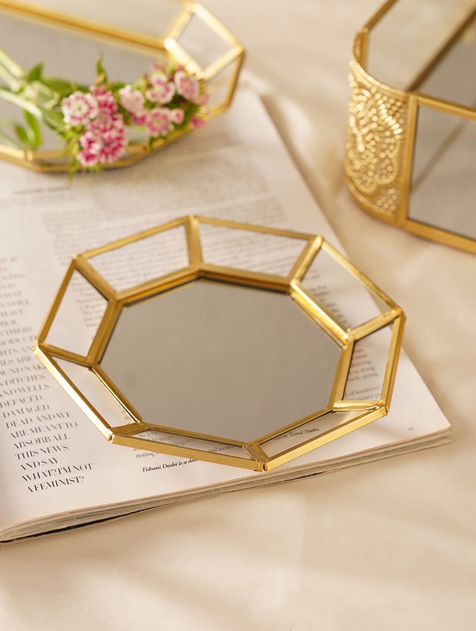 Handcrafted Metal And Glass Mirror Tray