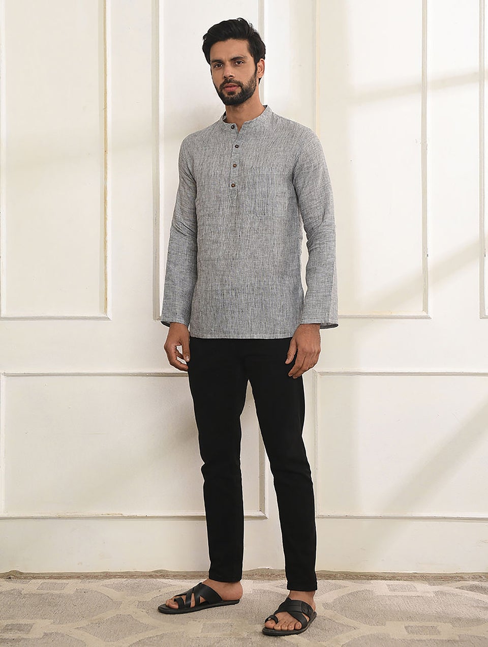 Men Black Elasticated Waist Cotton Pyjama