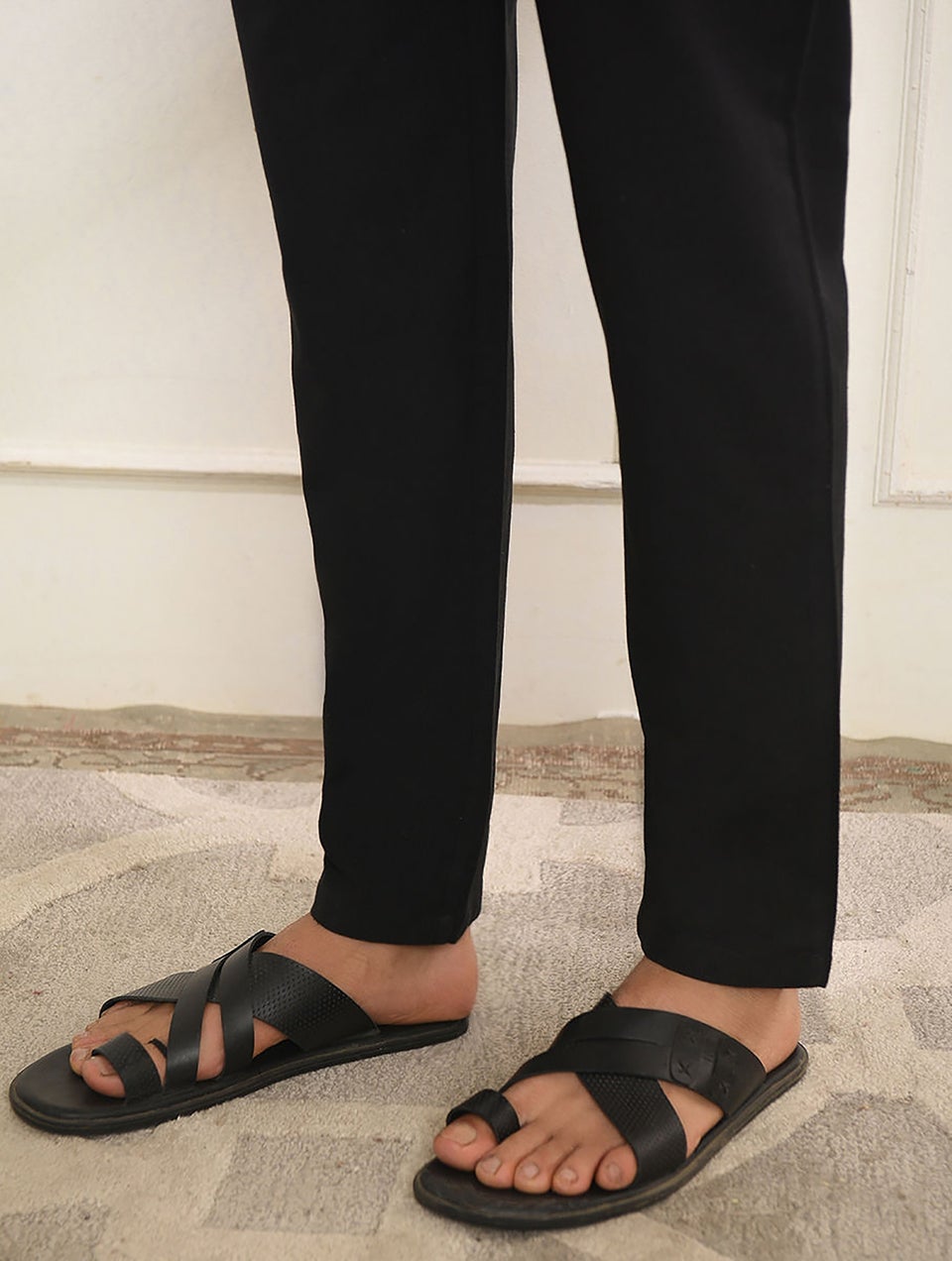 Men Black Elasticated Waist Cotton Pyjama