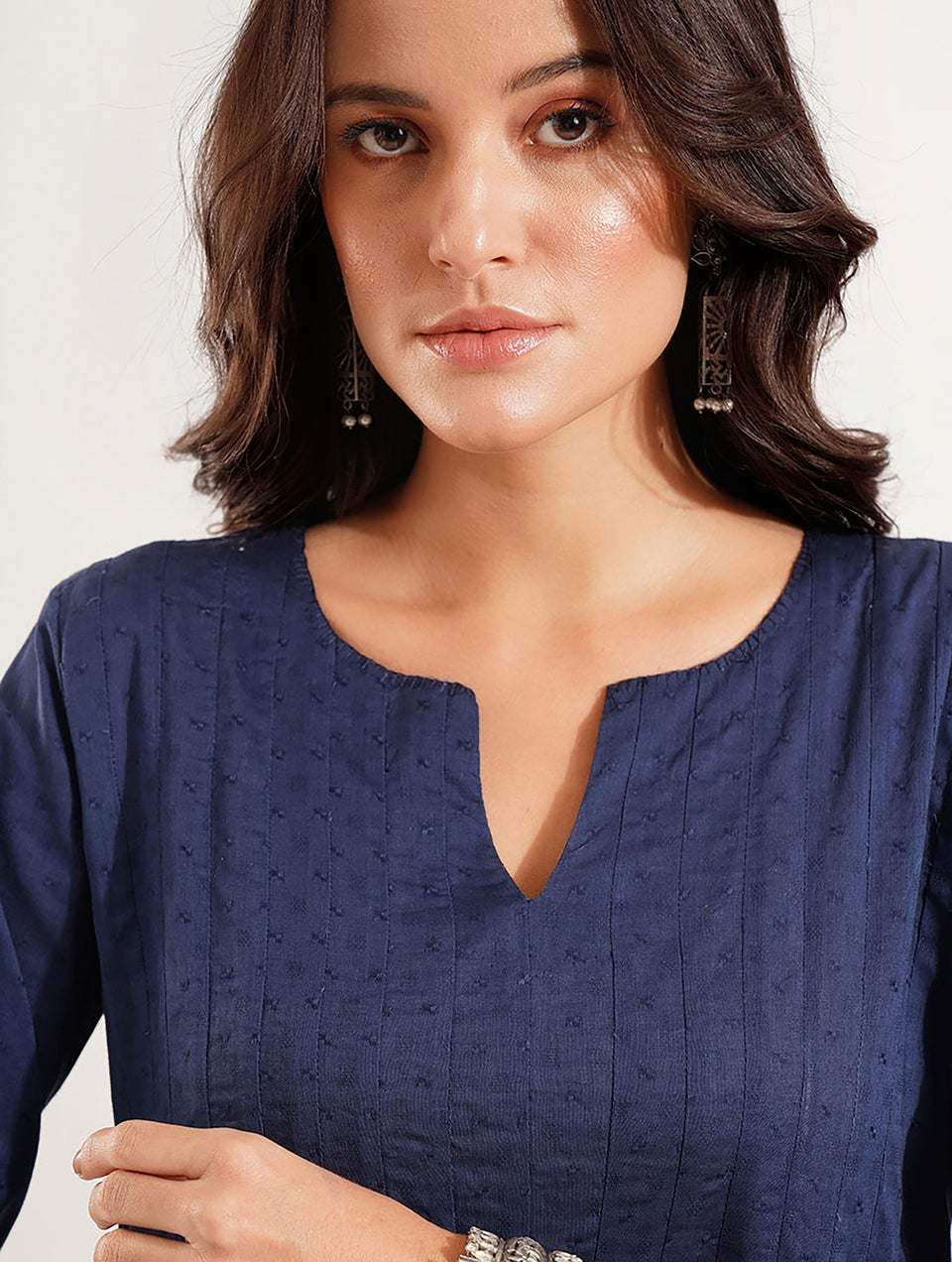 Women Blue Cotton Round Neck Flared Kurta