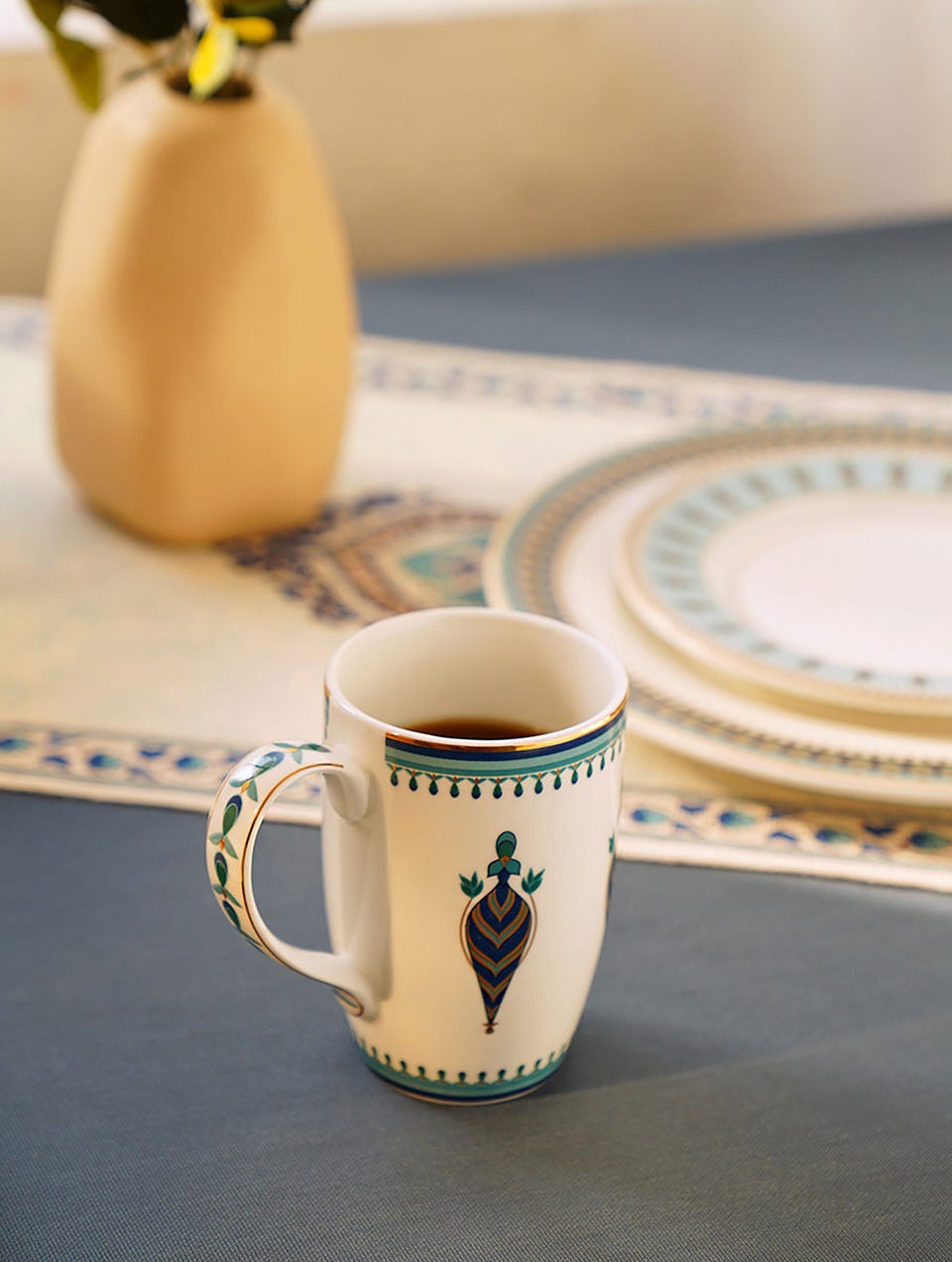 24 Karat Gold Work On Art Deco Inpired Handcrafted Coffee Mug