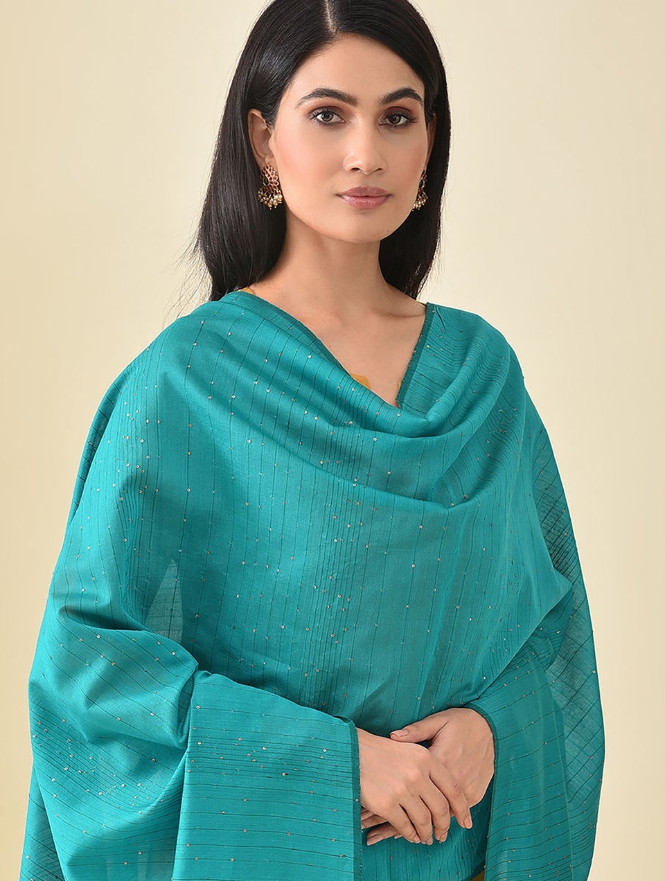 Women Green Silk Hand Woven Dupatta