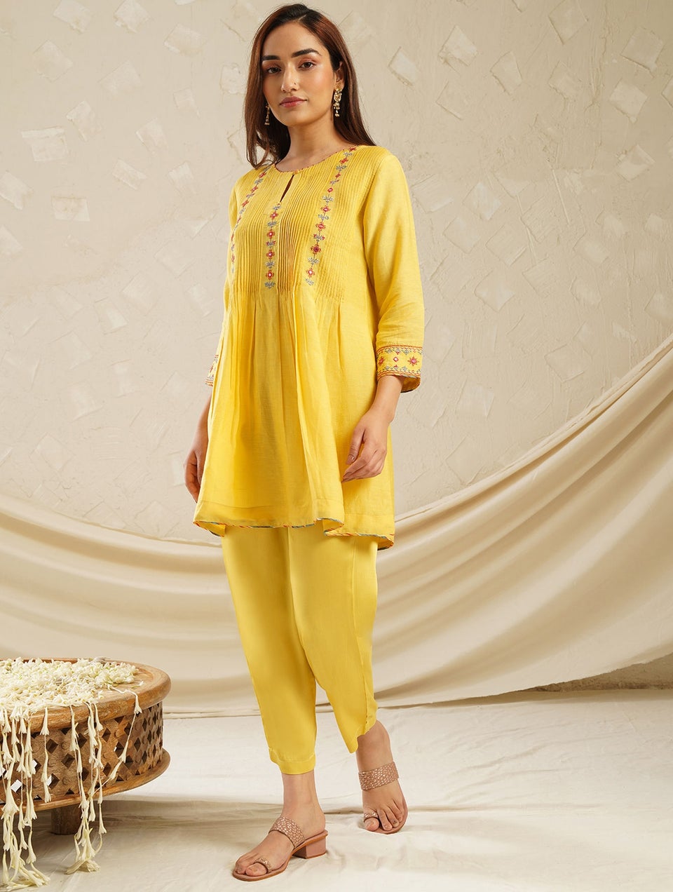 Women Yellow Modal Solid Ankle Length Straight Fit Pant