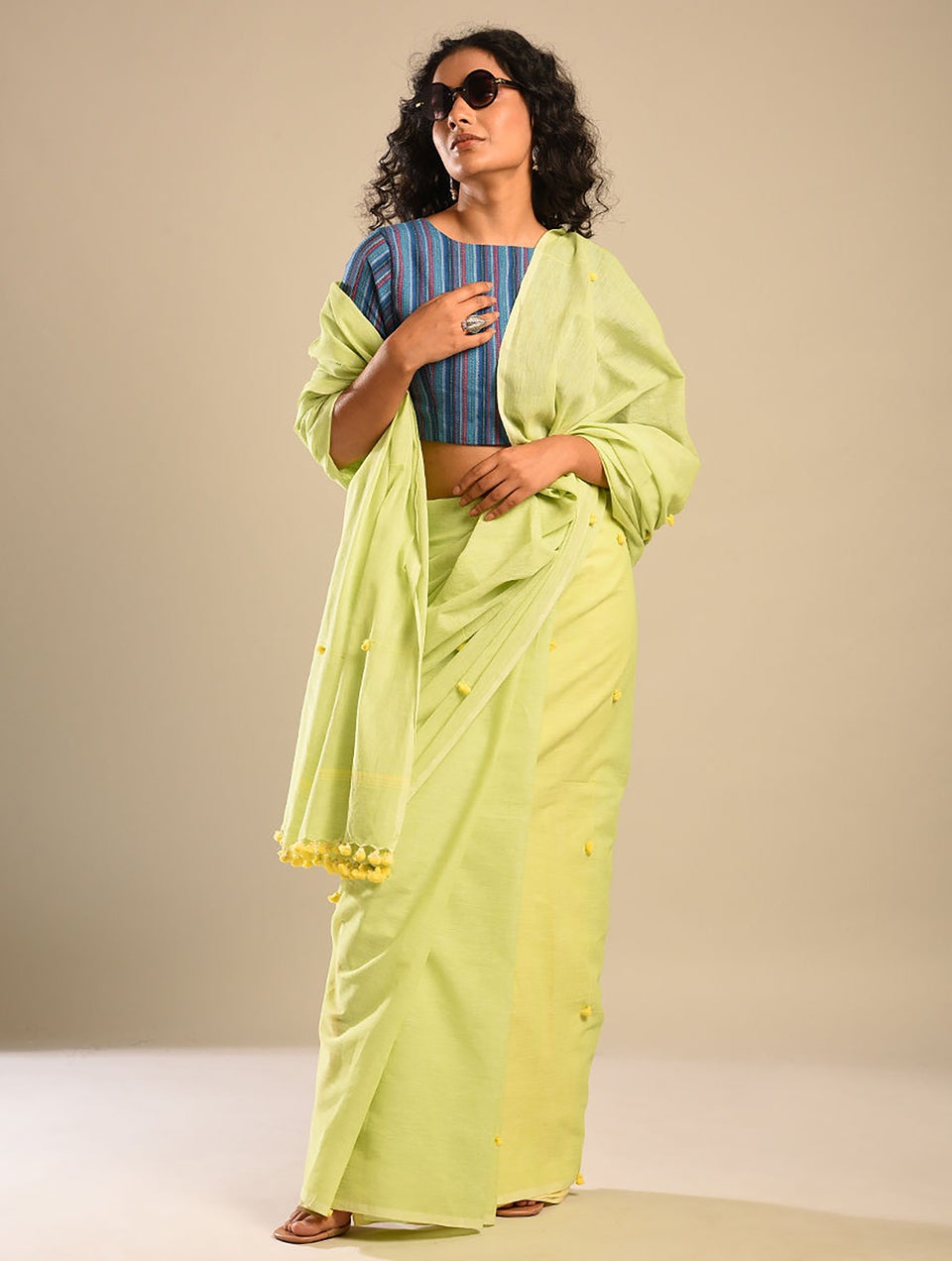 Women Green Handwoven Cotton Saree