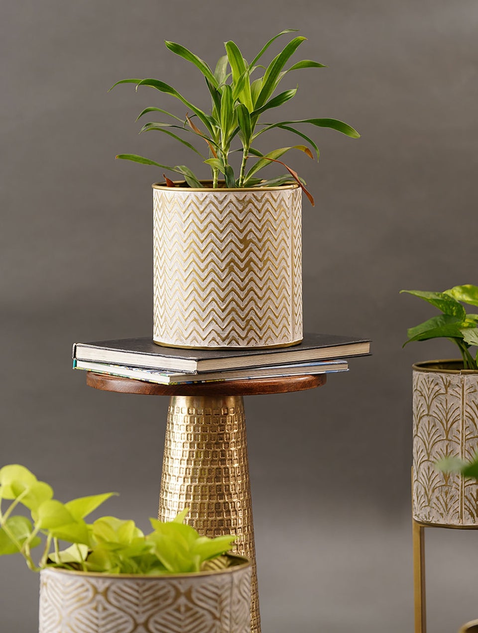 Handcrafted Metal Planter With Patina Work
