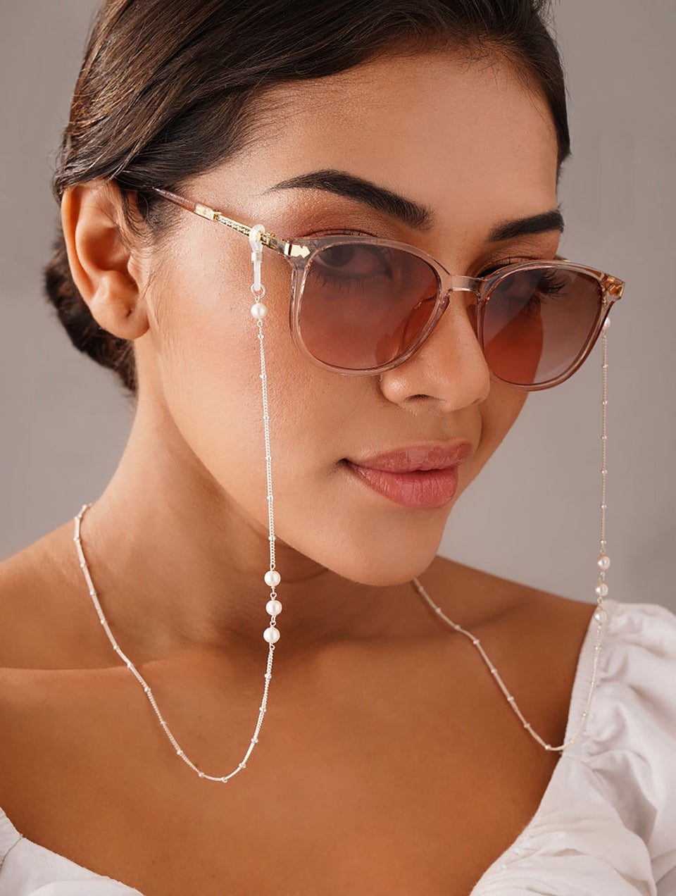 Women Silver Eyewear Sling with Pearls.
