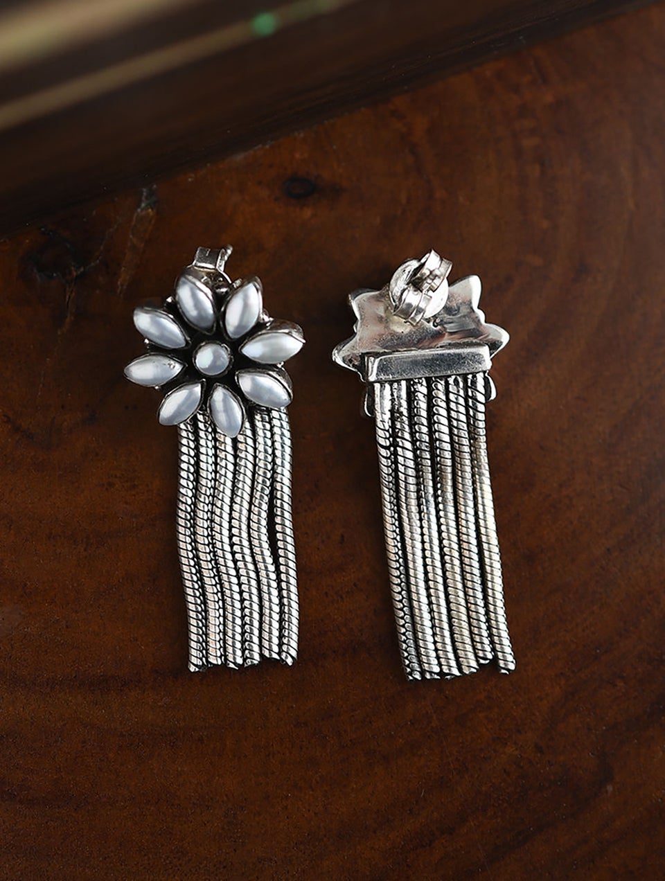 Women Tribal Silver Earrings with Pearls