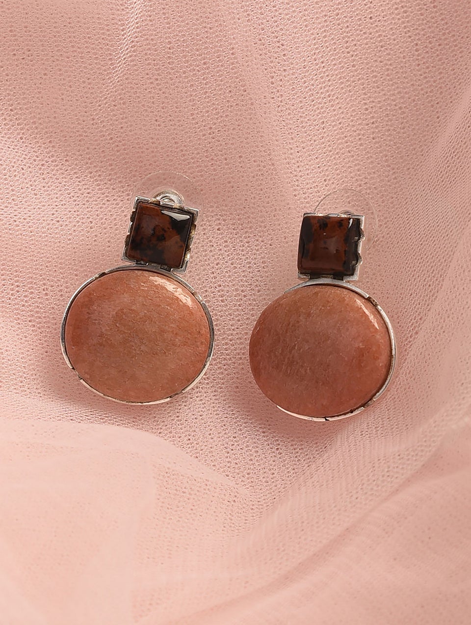Women Silver Earrings With Mahogany Jasper And Coral