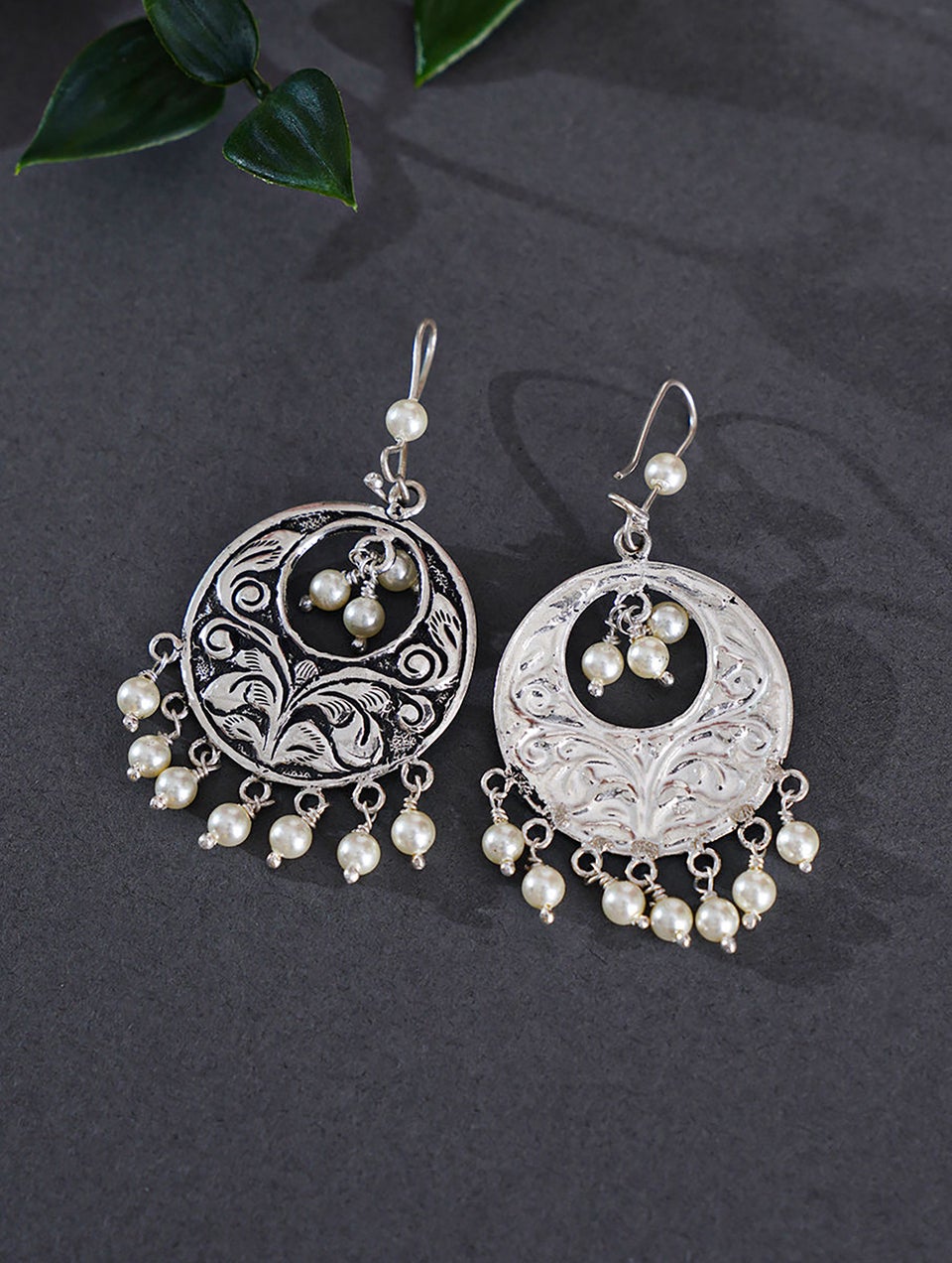 Women Silver Danglers Earrings With Pearls