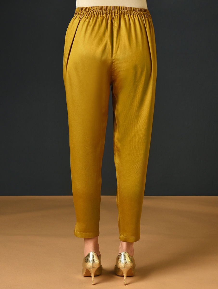 Women Mustard Yellow Modal Solid Ankle Length Regular Fit Pant