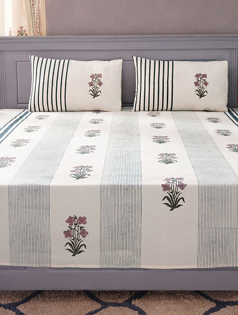 Handblock Printed Cotton Bedcover With Pillow Covers