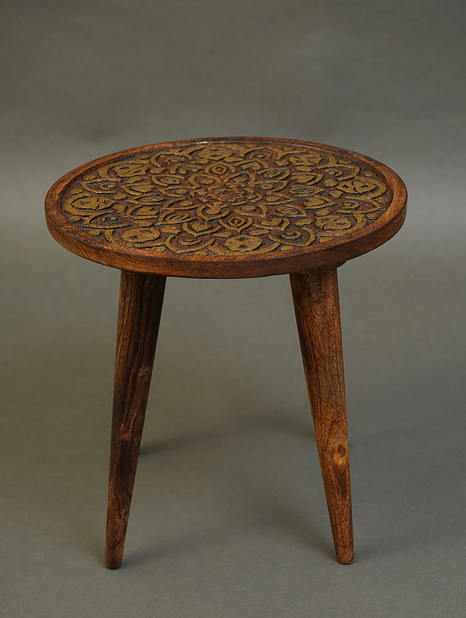 Handcarved Floral Nesting Table With Gold Foiling