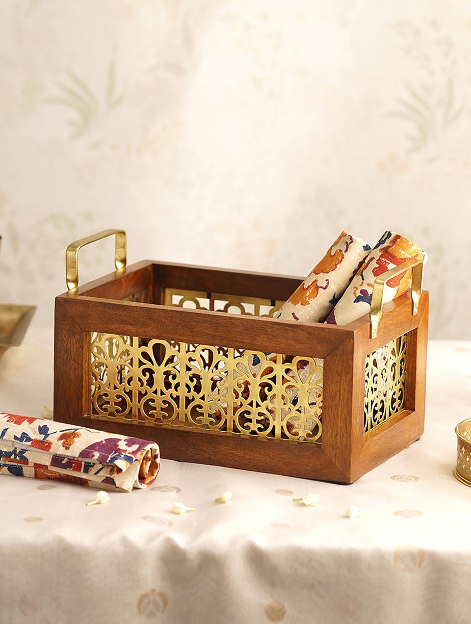 Brown And Gold Wooden Organiser