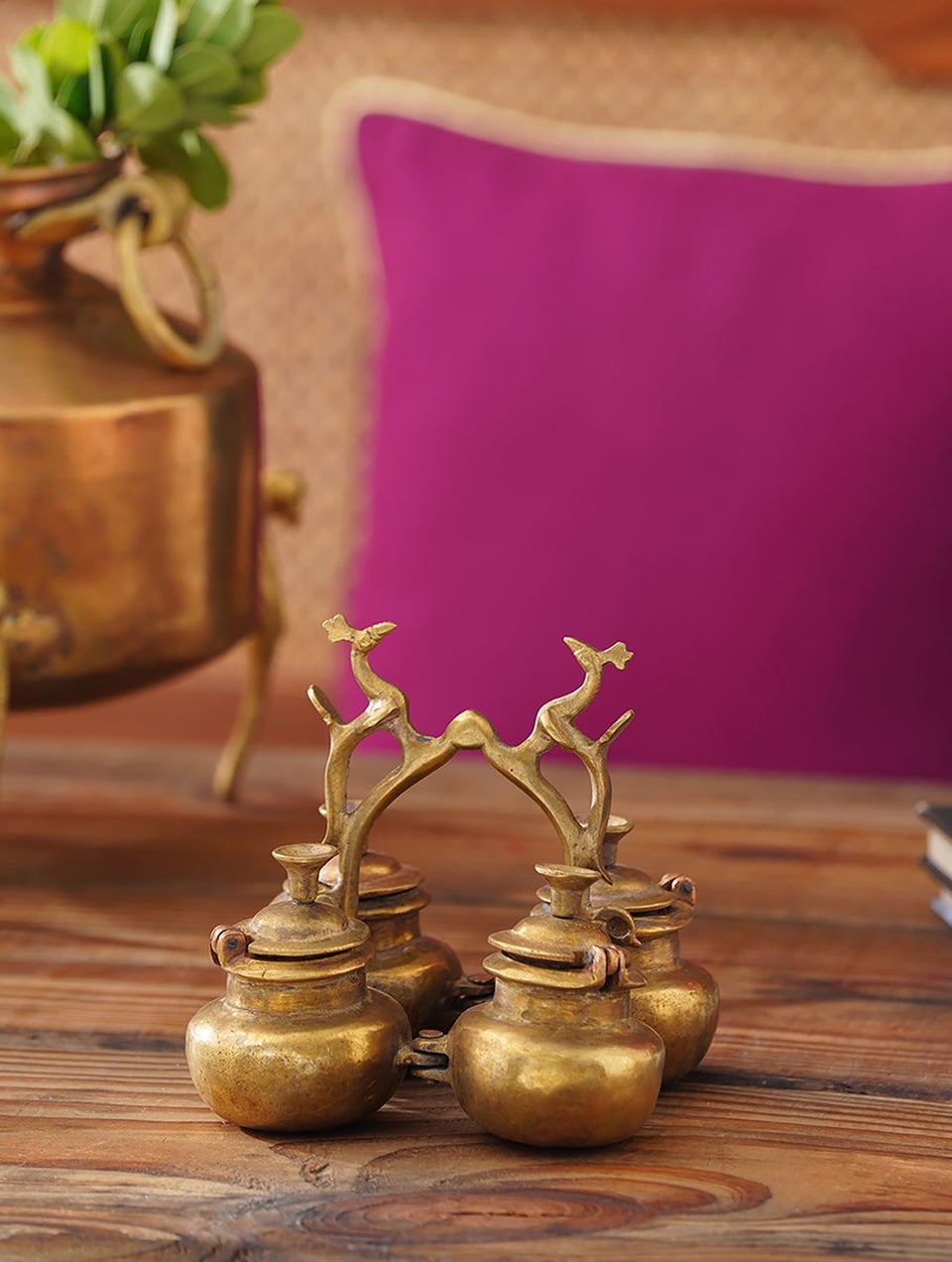 Antique Golden Vintage Brass Roli Chawal Dibbi Set