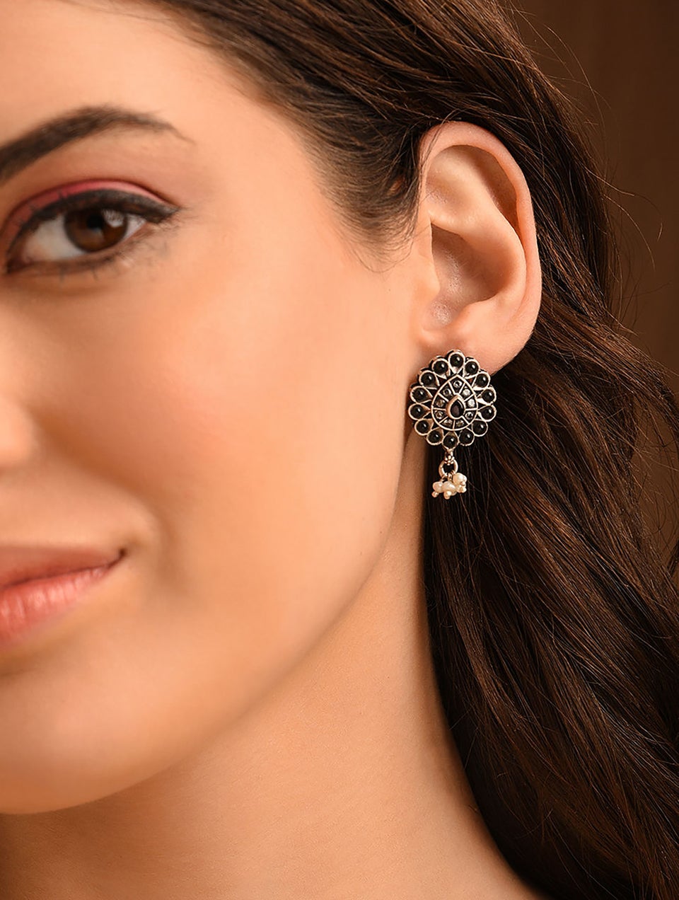 Women Gold Push Back Silver Studs