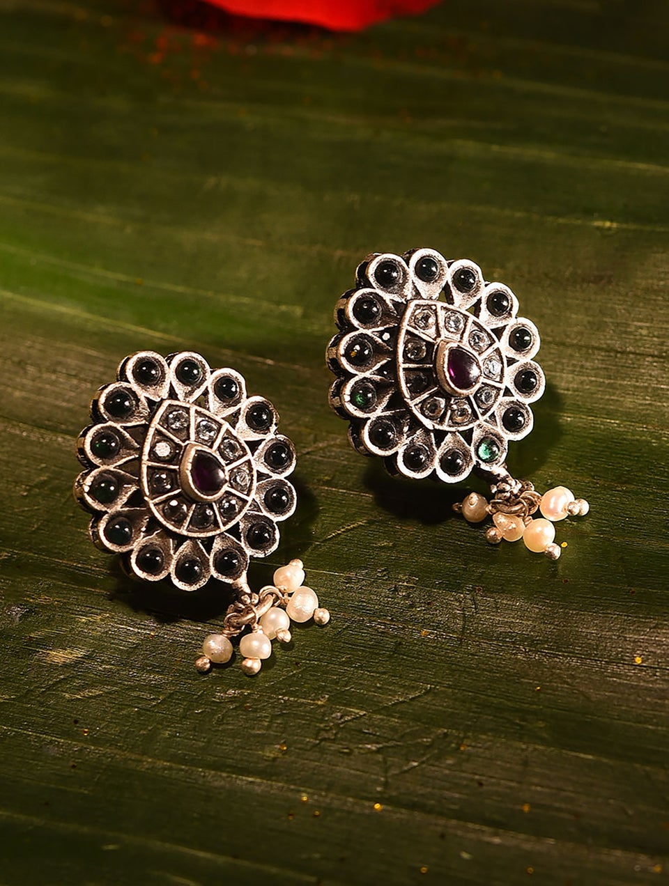 Women Gold Push Back Silver Studs