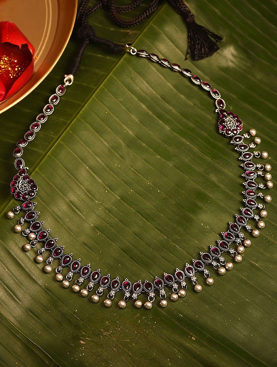 Women Pink Kempstone Encrusted Silver Necklace