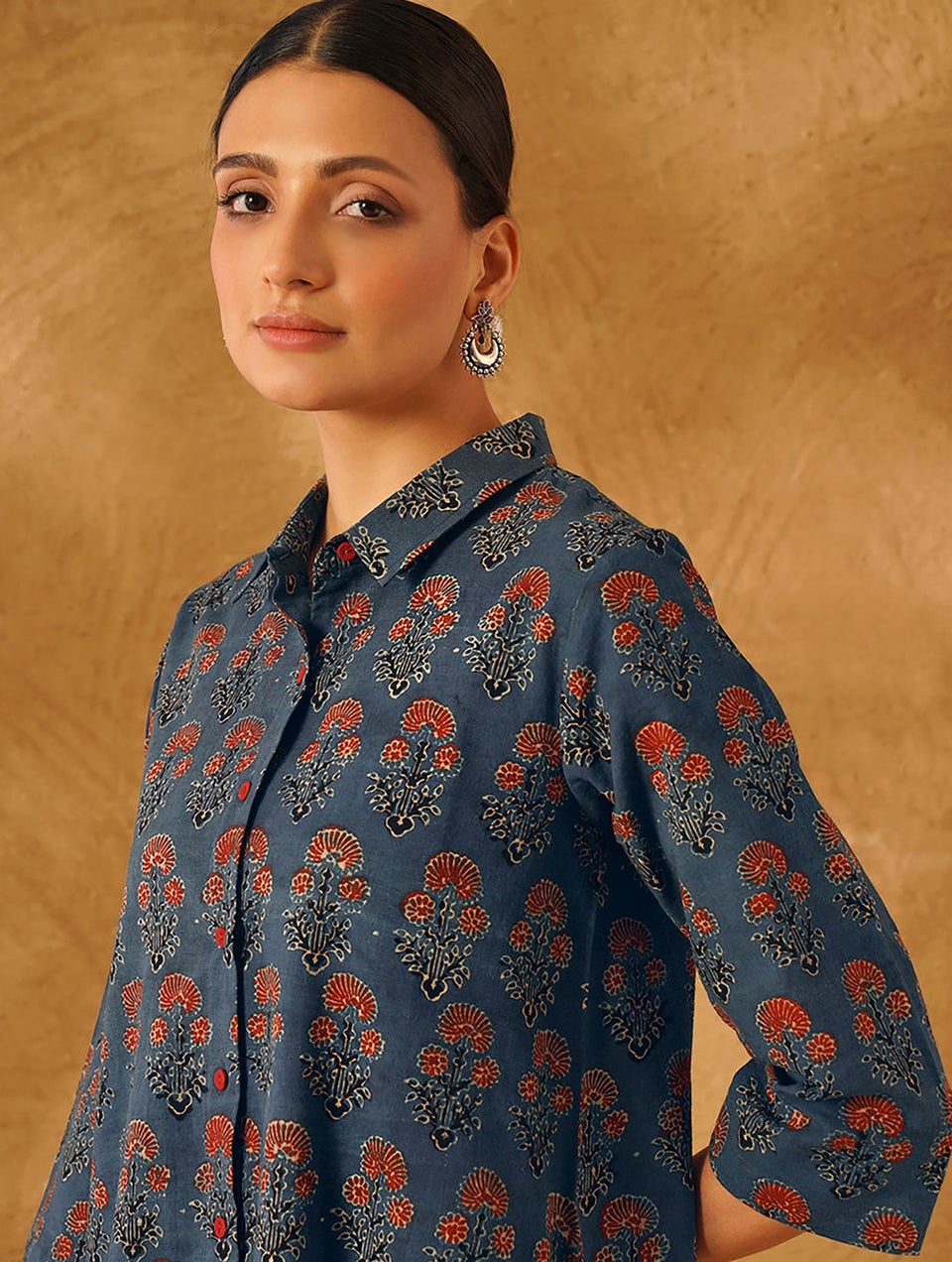 Women Indigo Natural Dyed Ajrakh Cotton Dress With Pockets