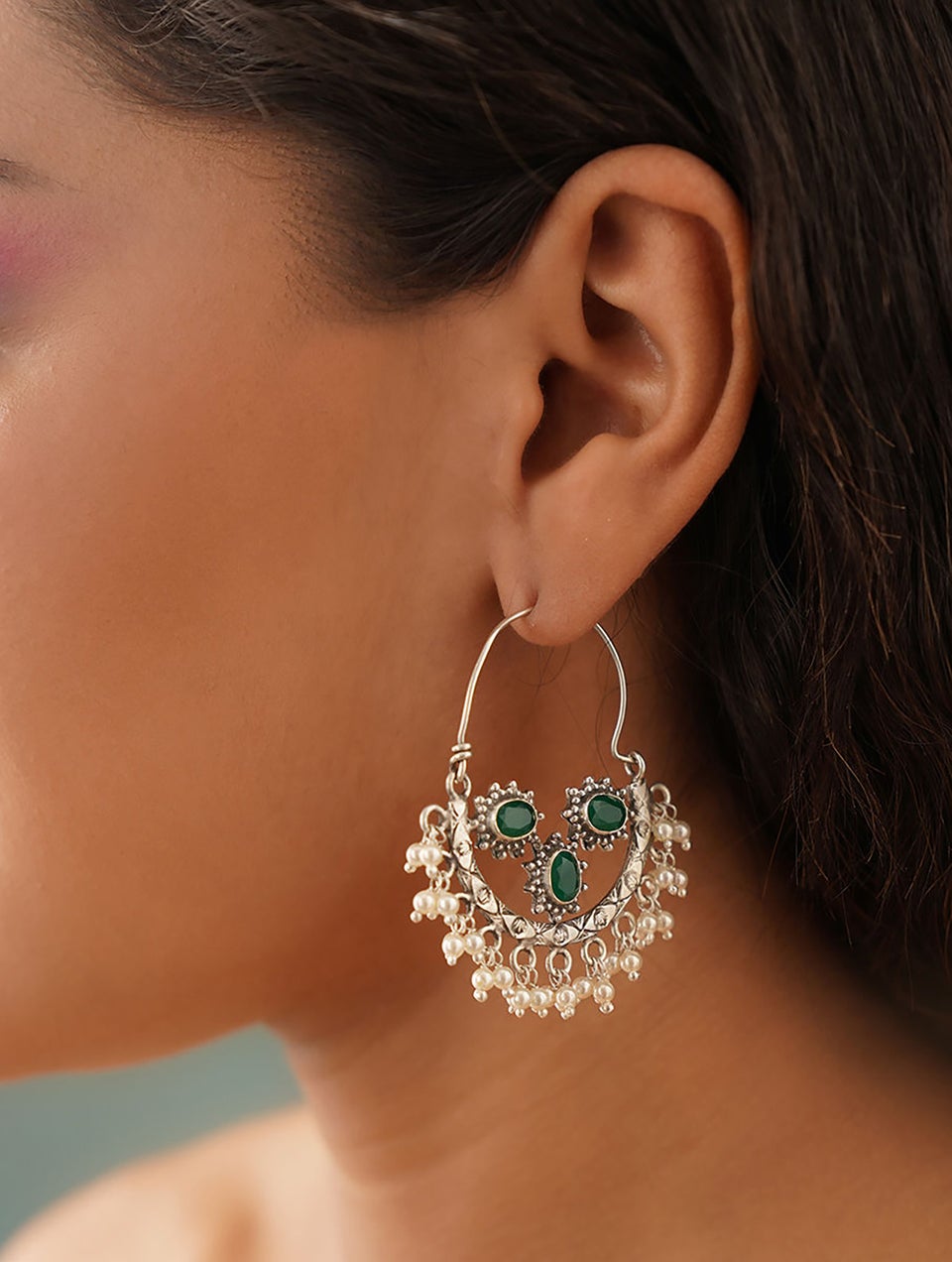 Women Silver Fish Lock Silver Hoops Bali