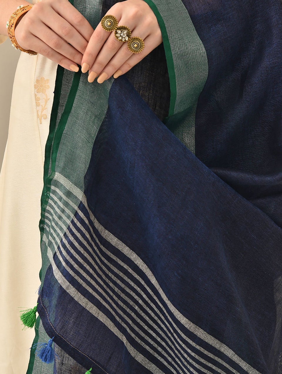 Women Blue Handloom Linen Dupatta