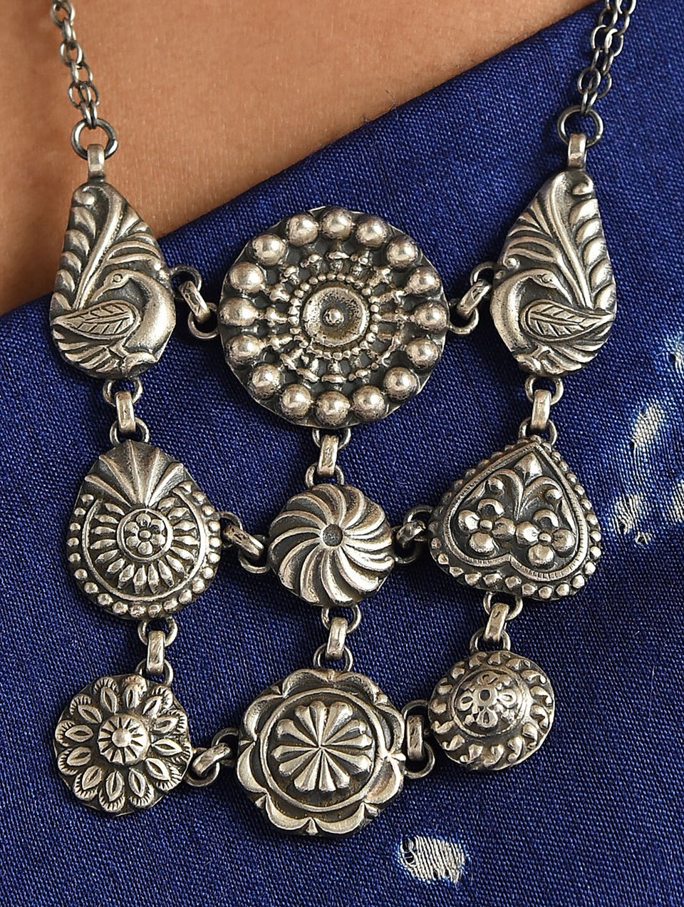 Women Tribal Silver Long Necklace