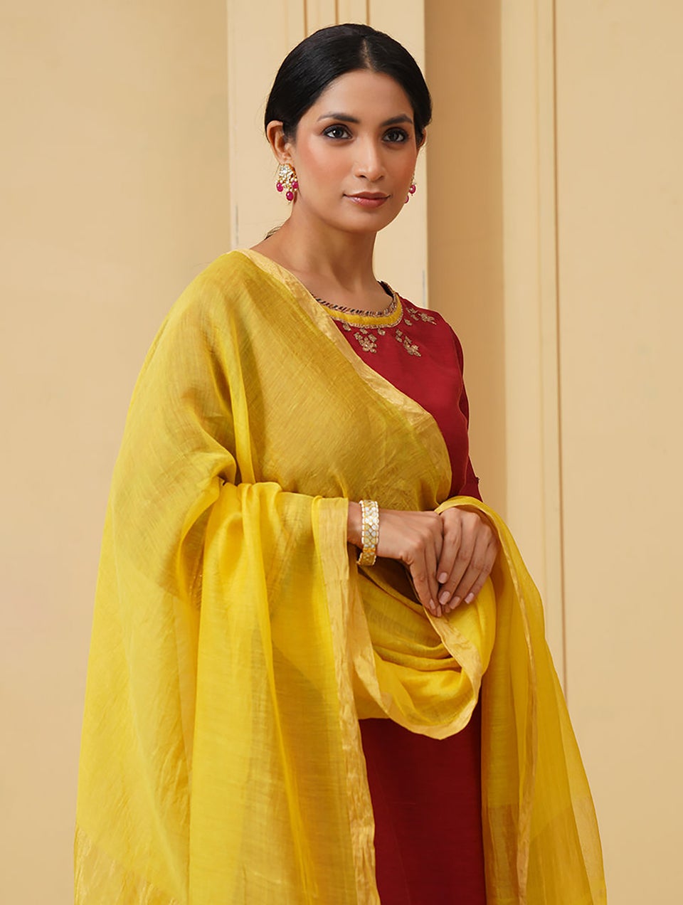 Women Mustard Yellow Cotton Silk Collection Dupatta