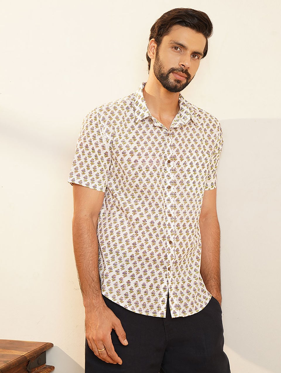 Men Multicolor Block Printed Half Sleeves Cotton Shirt