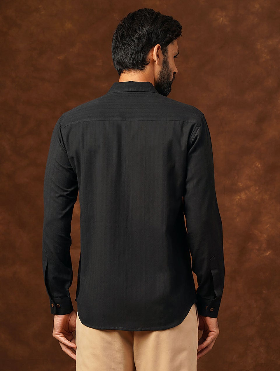 Men Black Full Sleeves Cotton Shirt