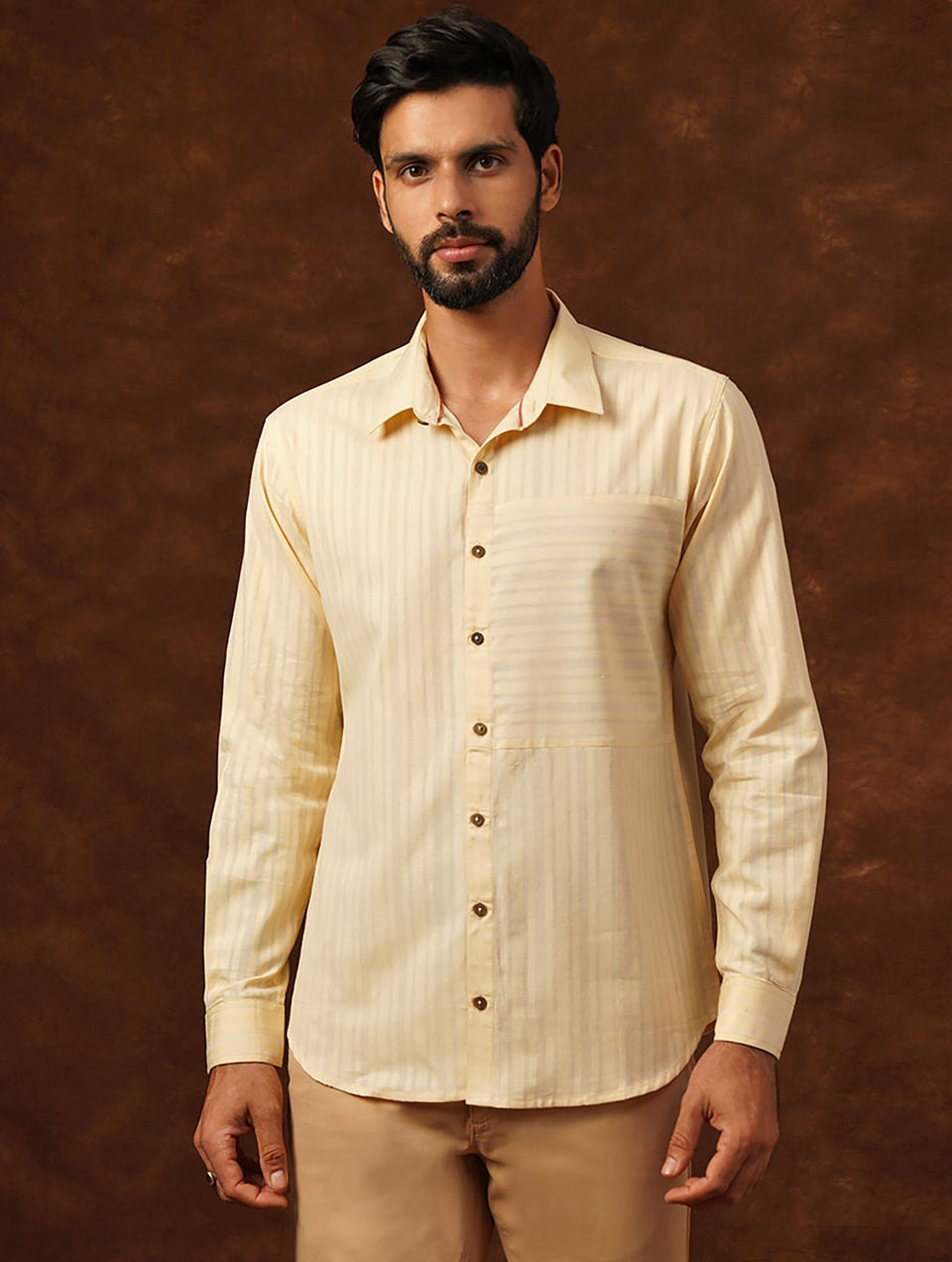 Men Ivory Full Sleeves Cotton Shirt