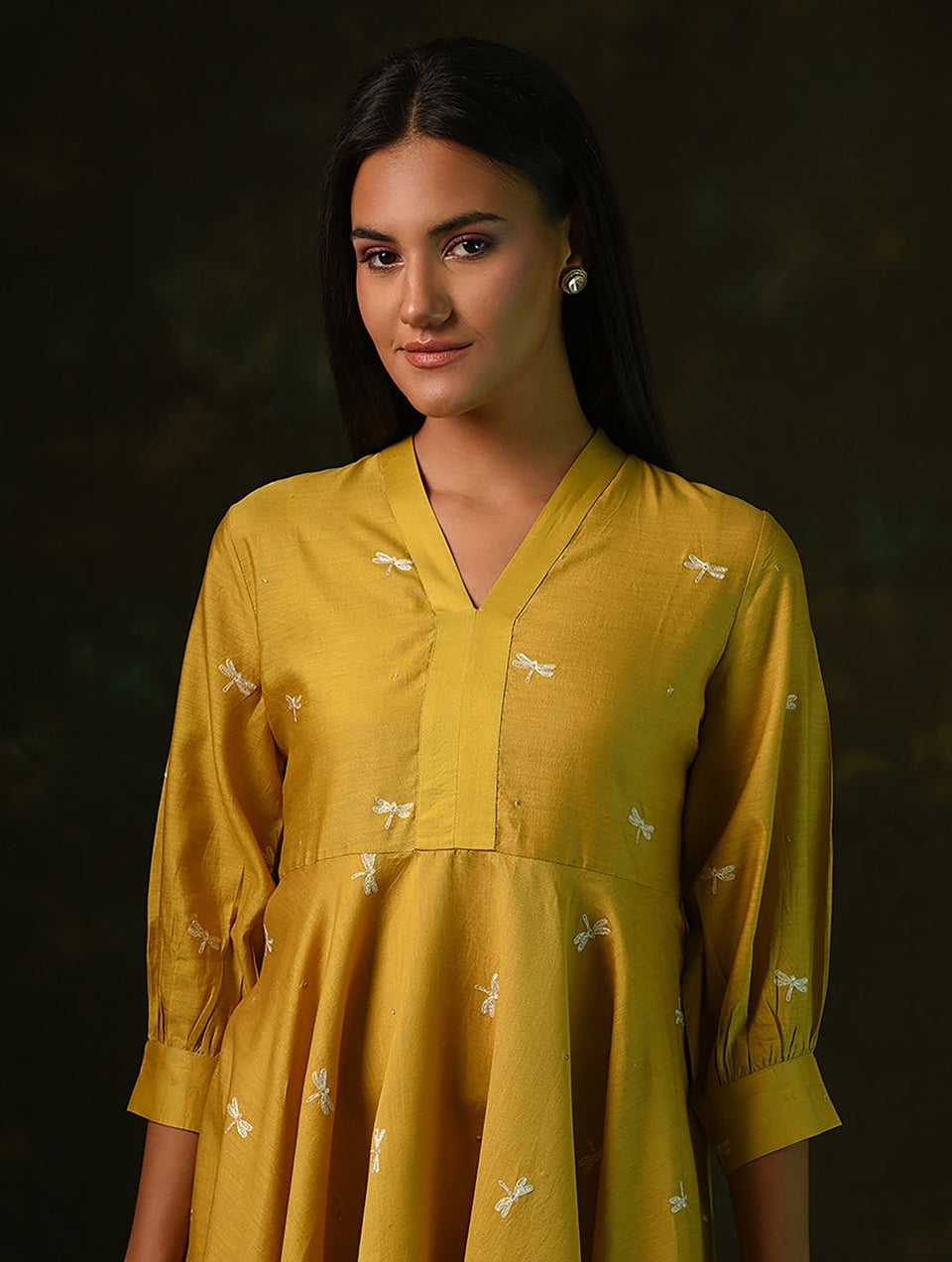 Mustard embroidered dress new arrivals