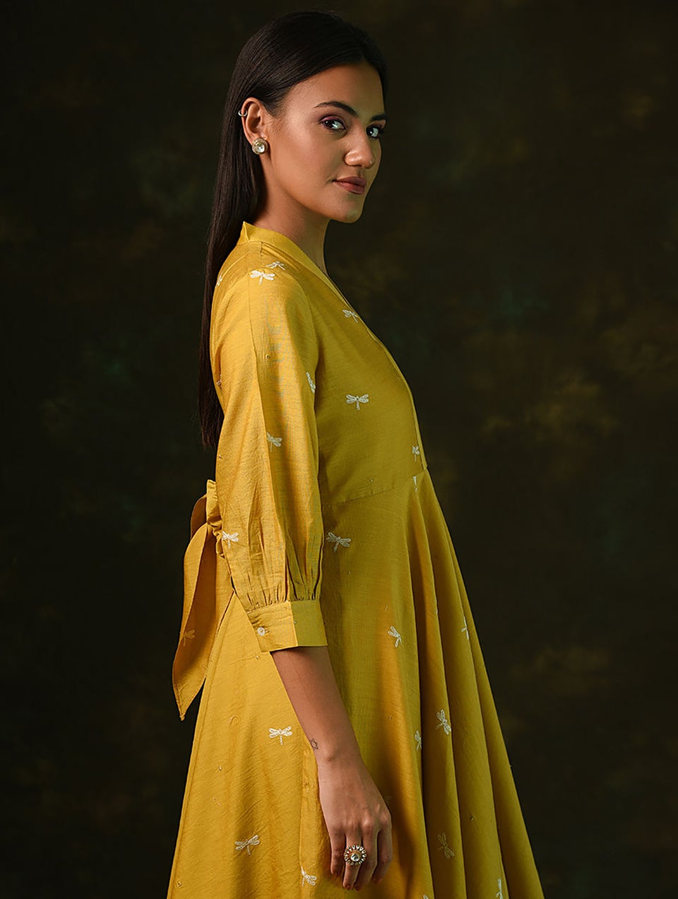 Jaypore Women s Embroidered Cotton V Neck Dress
