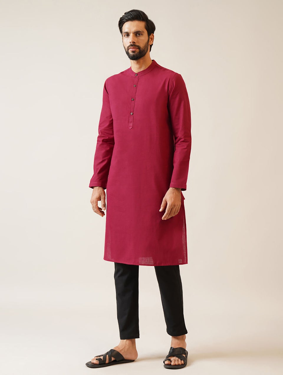 Men Red Cotton Long Kurta