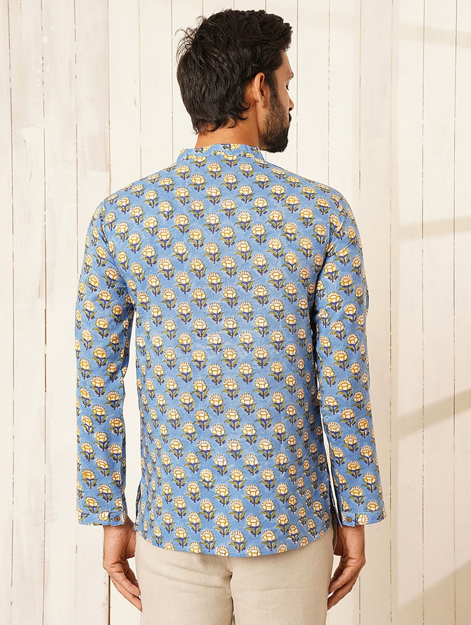 Men Multicolour Cotton Block Print Mandarin Collar Regular Fit Kurta - 38