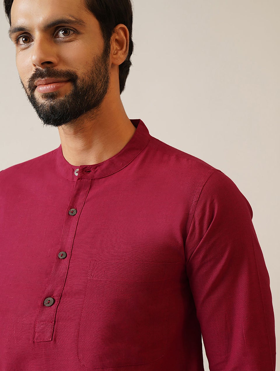 Men Red Cotton Mandarin Collar Regular Fit Kurta - 38