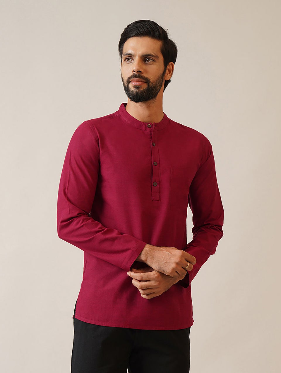 Men Red Cotton Very Short Kurta