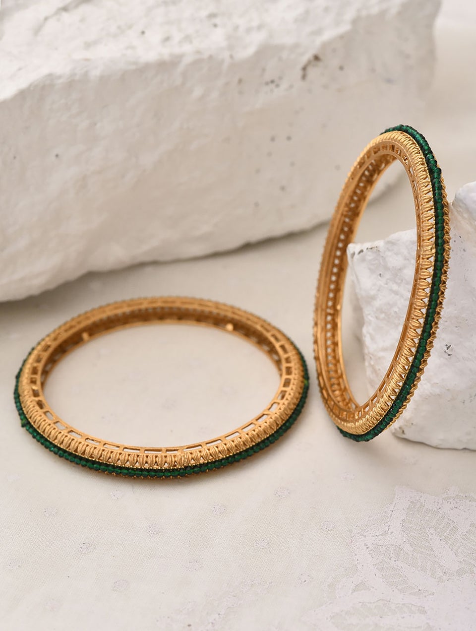 Women Green Gold Tone Bangles (Pair) - 2/4