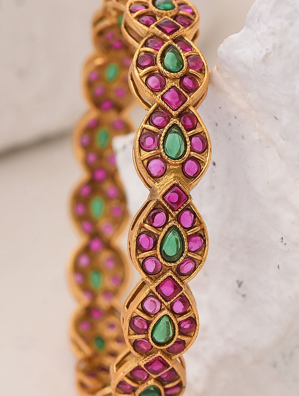 Women Pink Green Gold Tone Bangle