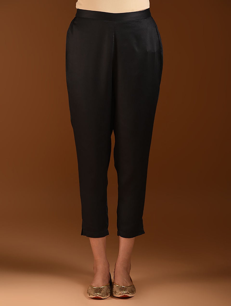 Jaypore Women Black Modal Solid Ankle Length Regular Fit Pant - L