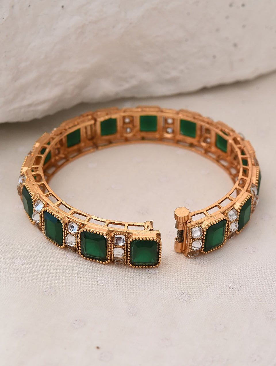 Women Green Gold Tone Bangle - 2/5