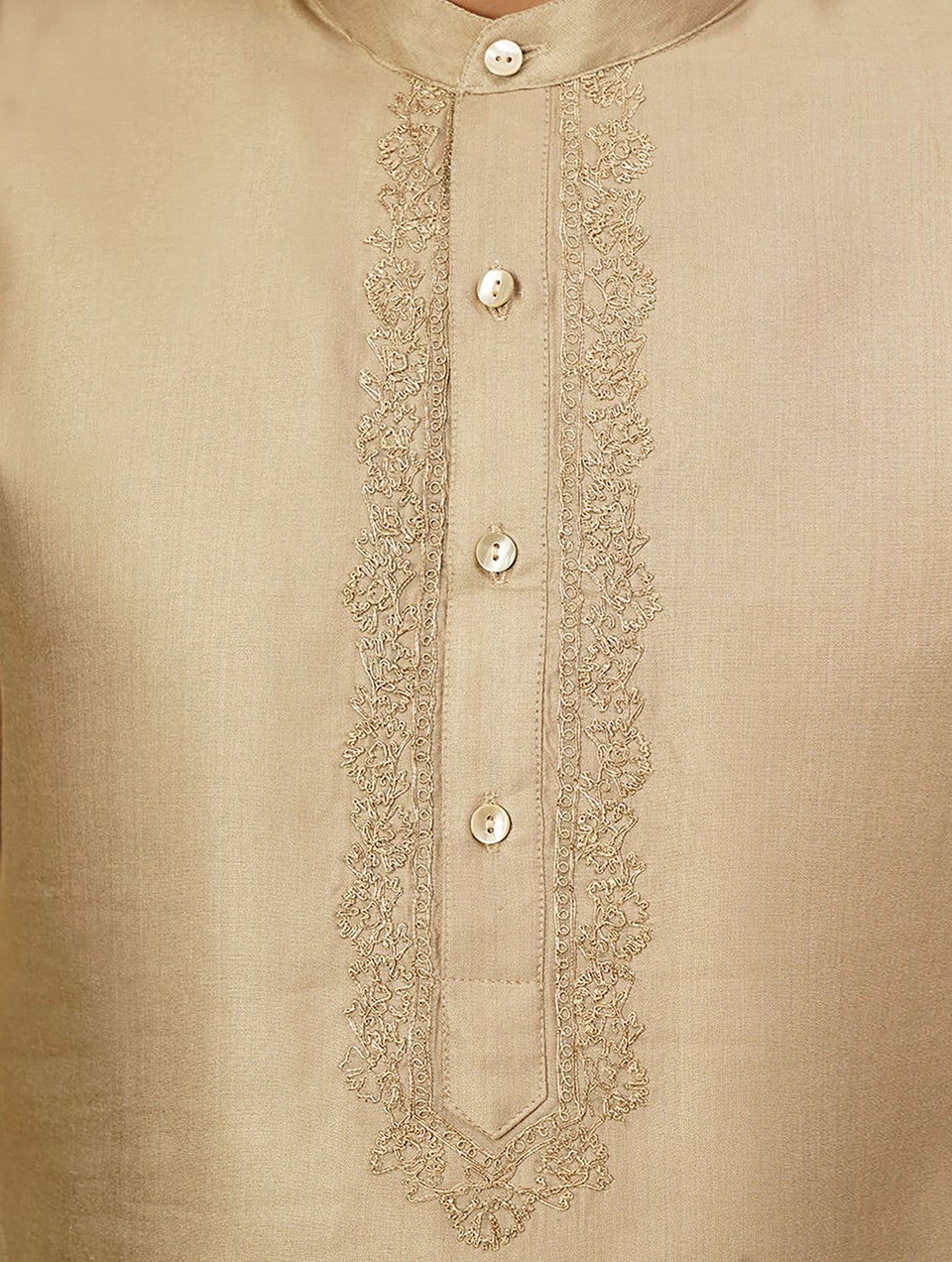 Men Beige Embroidered Silk Viscose Long Kurta