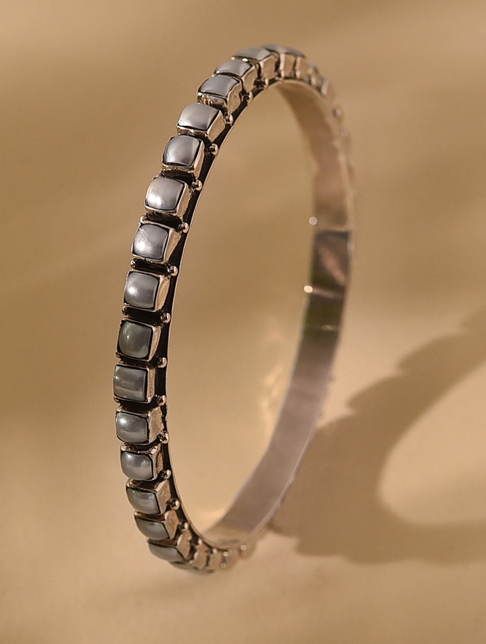 Women White Tribal Silver Bangle - 2/4