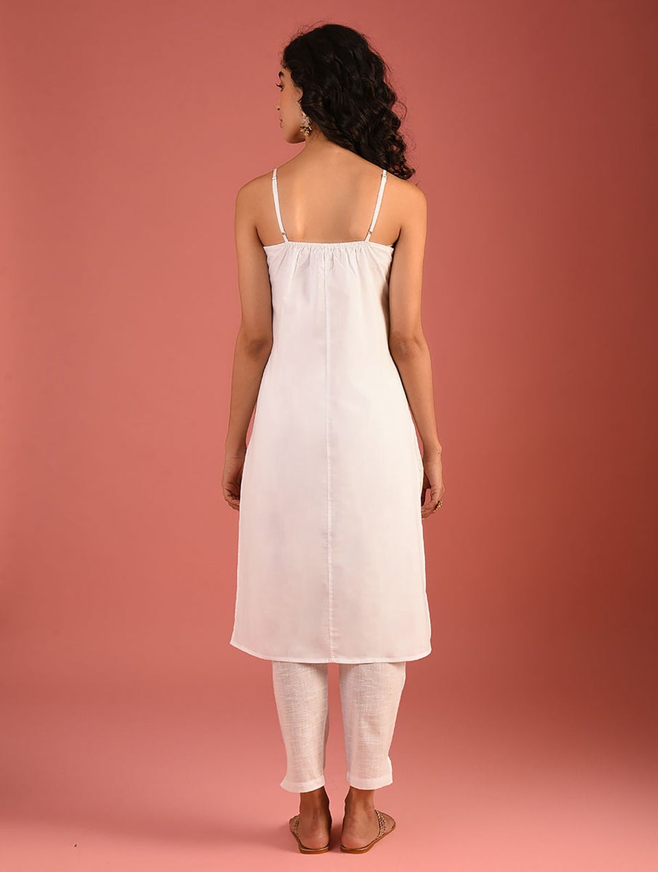 Women White Cotton Slip with Adjustable Straps