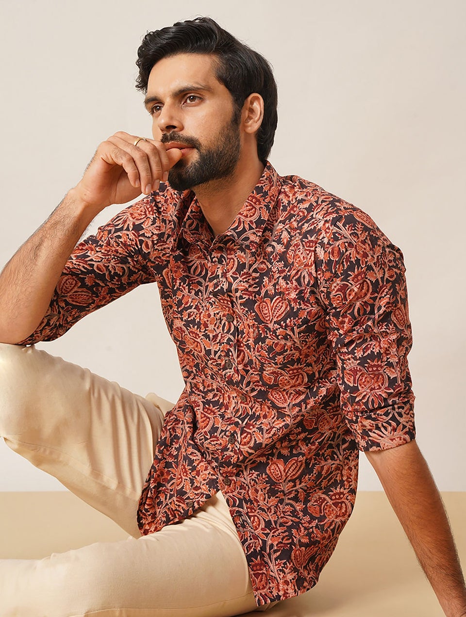 Men Multicolor Kalamkari Full Sleeves Cotton Shirt