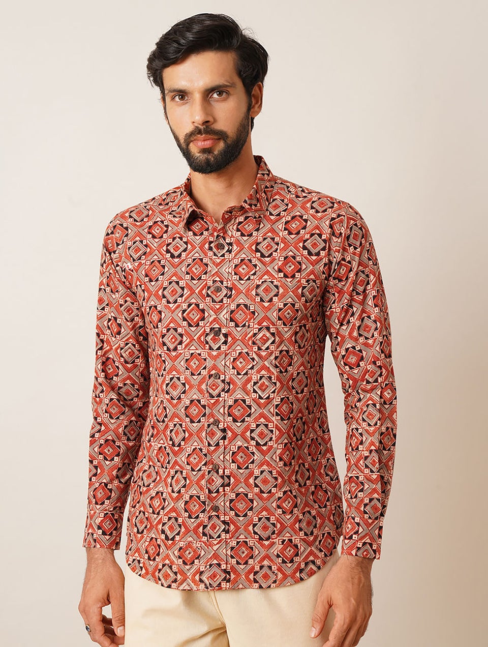 Men Multicolor Kalamkari Full Sleeves Cotton Shirt