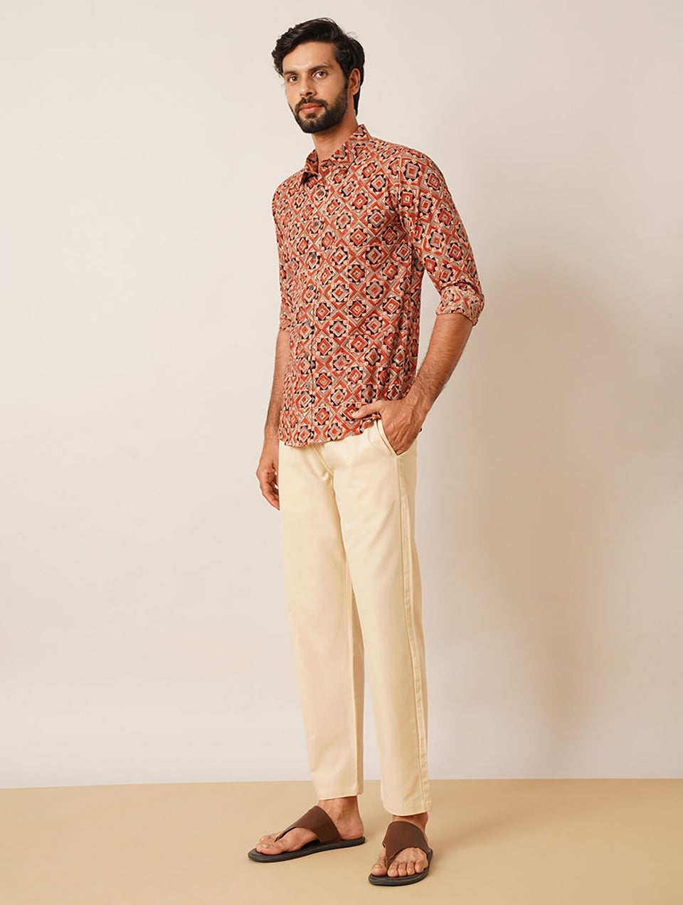 Men Multicolor Kalamkari Full Sleeves Cotton Shirt
