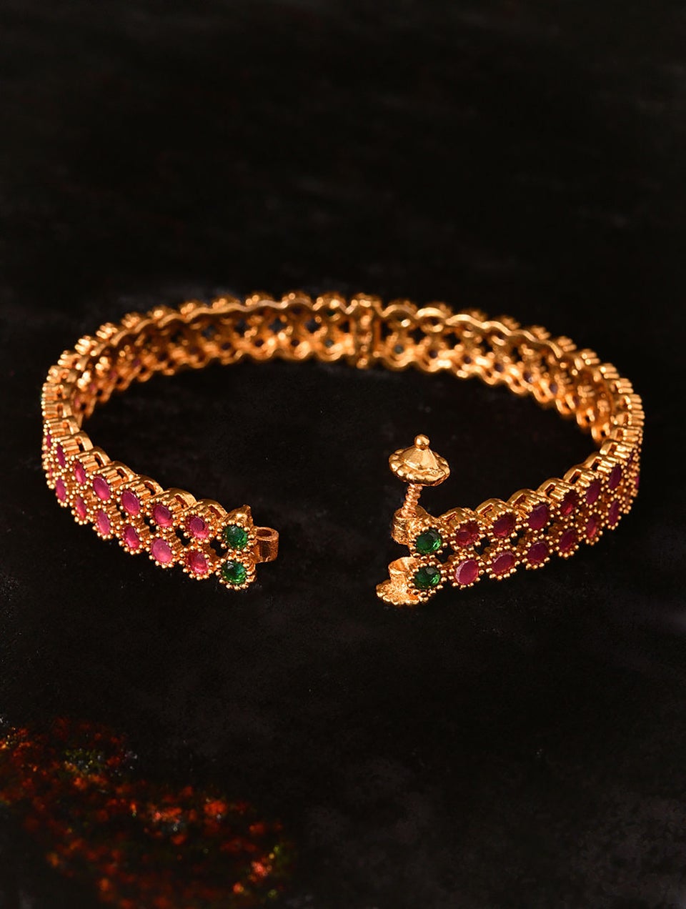 Women Red Green Gold Tone Bangle (Pair)